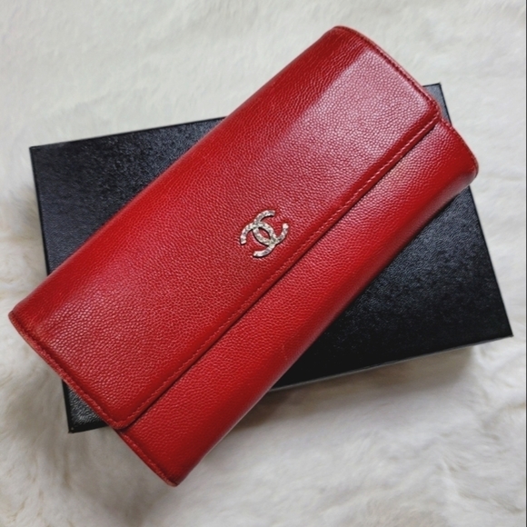 𝅺CHANEL Long Wallet Red Caviar Leather - Picture 1 of 16